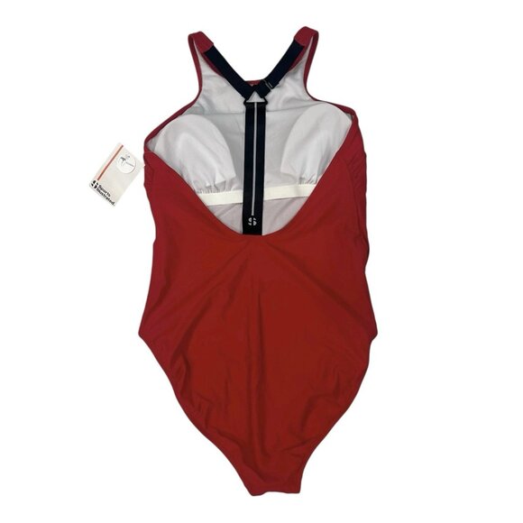 Sports Illustrated One Piece Swimsuit Size Large Red High Leg Racer T Strap Back - Picture 3 of 10